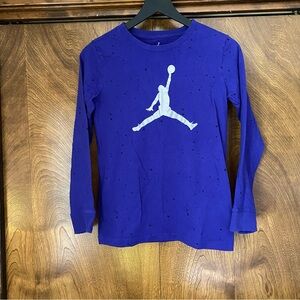 Air Jordan Boys Large 12-13 Years Blue Logo Paint Speckled Long Sleeve Shirt
